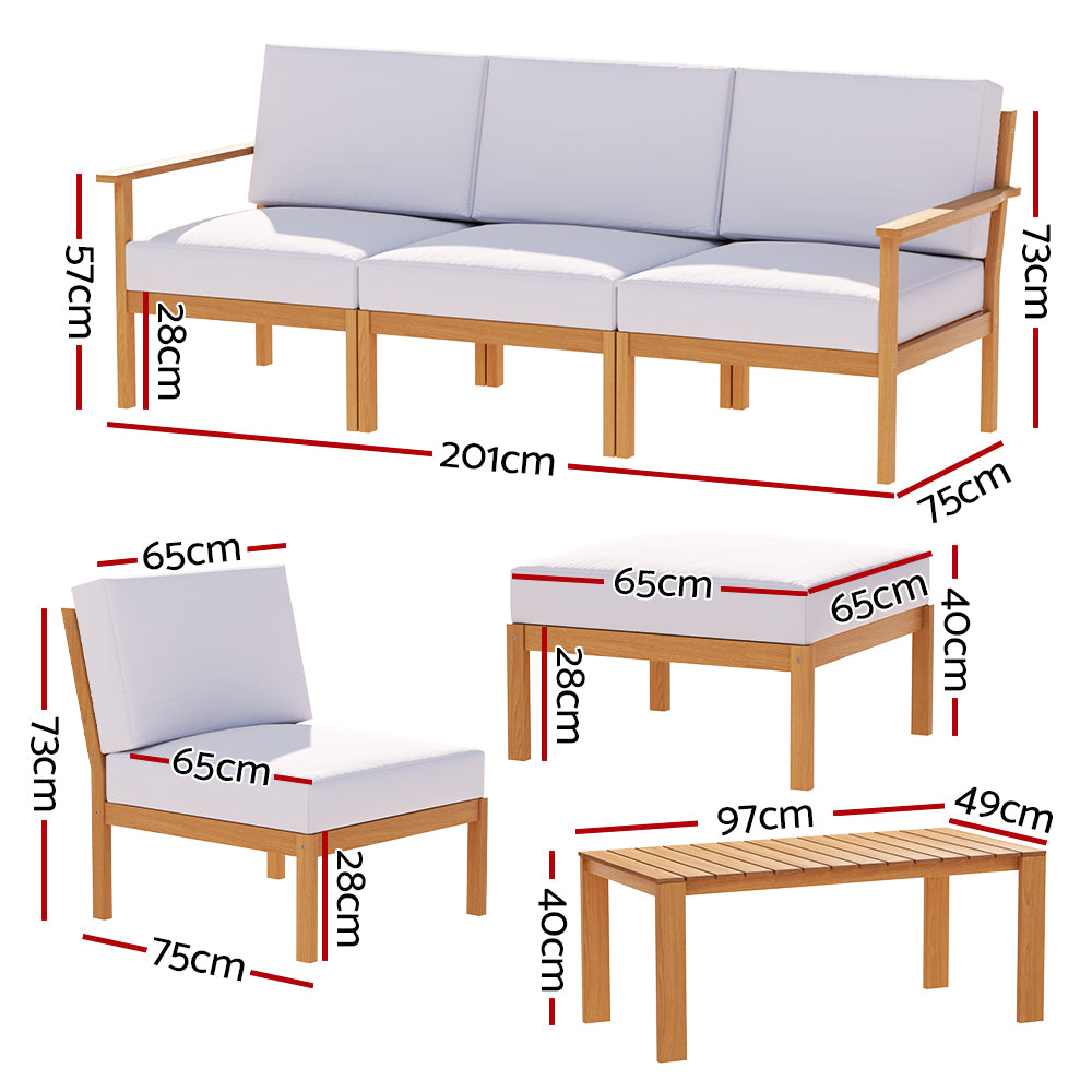Gardeon 6pcs Outdoor Sofa Set 5-Seater Wooden Lounge Setting Garden Table Chairs