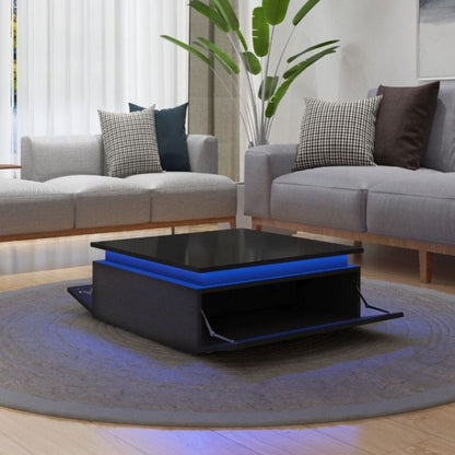 LED Lights High Gloss Coffee Table with Storage - Black