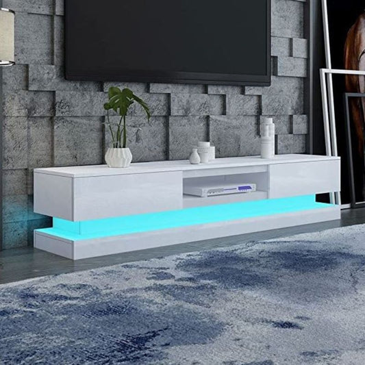 Modern High Gloss LED RGB TV Entertainment Unit with Storage 220cm - White