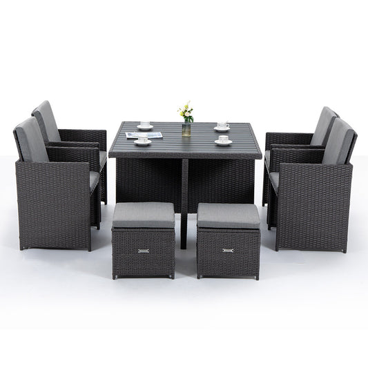 LONDON RATTAN Outdoor Dining Table 9 Piece Furniture Wicker Set, Grey